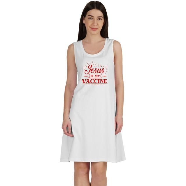 Inkmeso Jesus Est Mon Vaccin T-Shirt Drôle Pro Vaccin Robes d'Été Col Rond