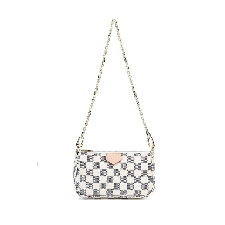 TWENTY FOUR White Checkered Handbags Leather Shoulder Bag and Wallet Crossbody  bag Ladies Handbags and Coin Purse 3pcs With Cross body Strap - White2 