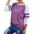 thumbnail image 6 of Women Stripe Splice Long Sleeve Crew Neck Shirt, 6 of 8