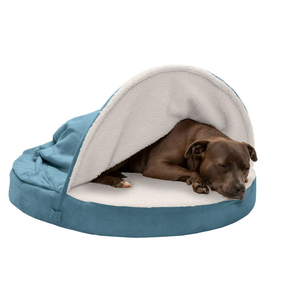 FurHaven Pet Dog Bed Cooling Gel Memory Foam Orthopedic Round Faux Sheepskin Snuggery Pet Bed