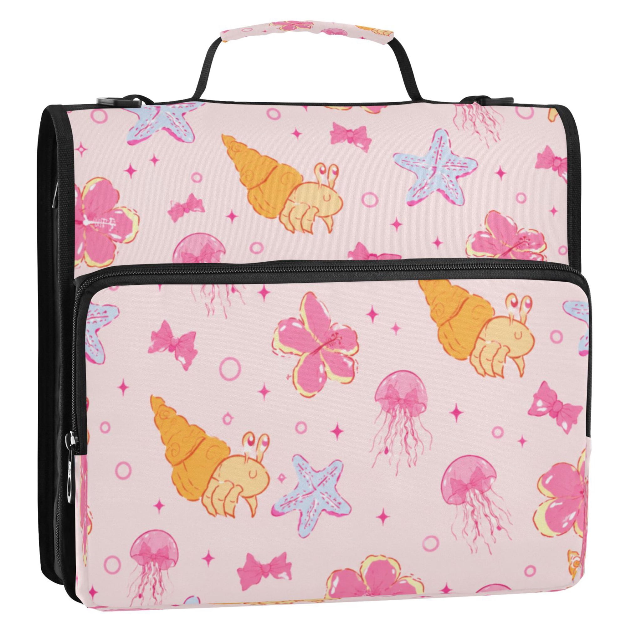 3 Ring Zipper Binder Stationery Organizer for School Work Home Travel All-Purpose File Folder Storage Bag for Daily Document Organization Cute Seaside Marine Pattern