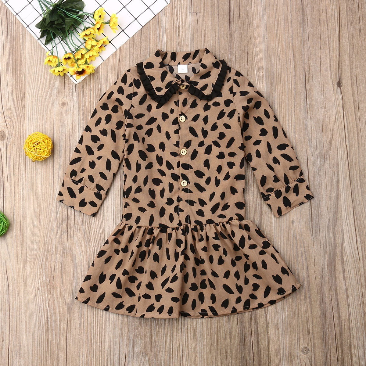 Kfnire Little Girls Short/Long Sleeve Casual Animal Print Dress 