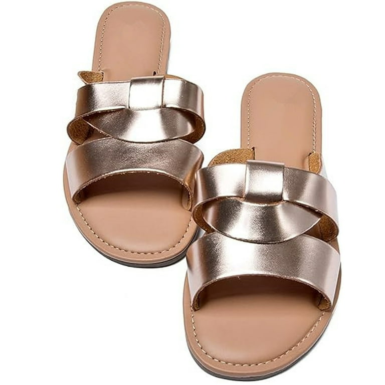 Gold slide sandals discount