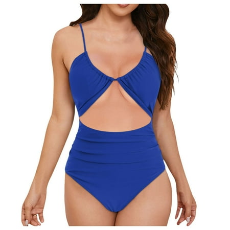 vigerkar Womens One Piece Swimsuit Tummy Control Bathing Suit Sexy Flattering Cheeky High Cut Out Cute Ladies Swimwear Blue  S