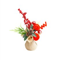 Desktop Christmas Decoration Artificial Small Tree Potted Plant Bouquet, Berry Pinecone And Fabric Ornament, Tabletop Xmas Decor For Home Office