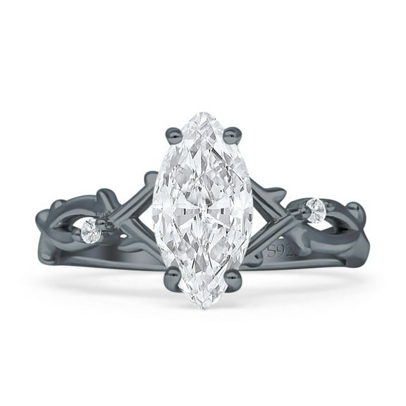 Black Tone Cubic Zirconia Size-5 Art Deco Marquise Split Shank Infinity Twisted Vintage Style Wedding Engagement Ring Solid 925 Sterling Silver