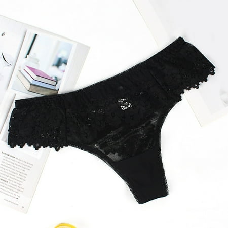 

MRULIC lingerie for women Women s Comfortable Lace Thong Low Waist Cotton Crotch Underwear Black + S