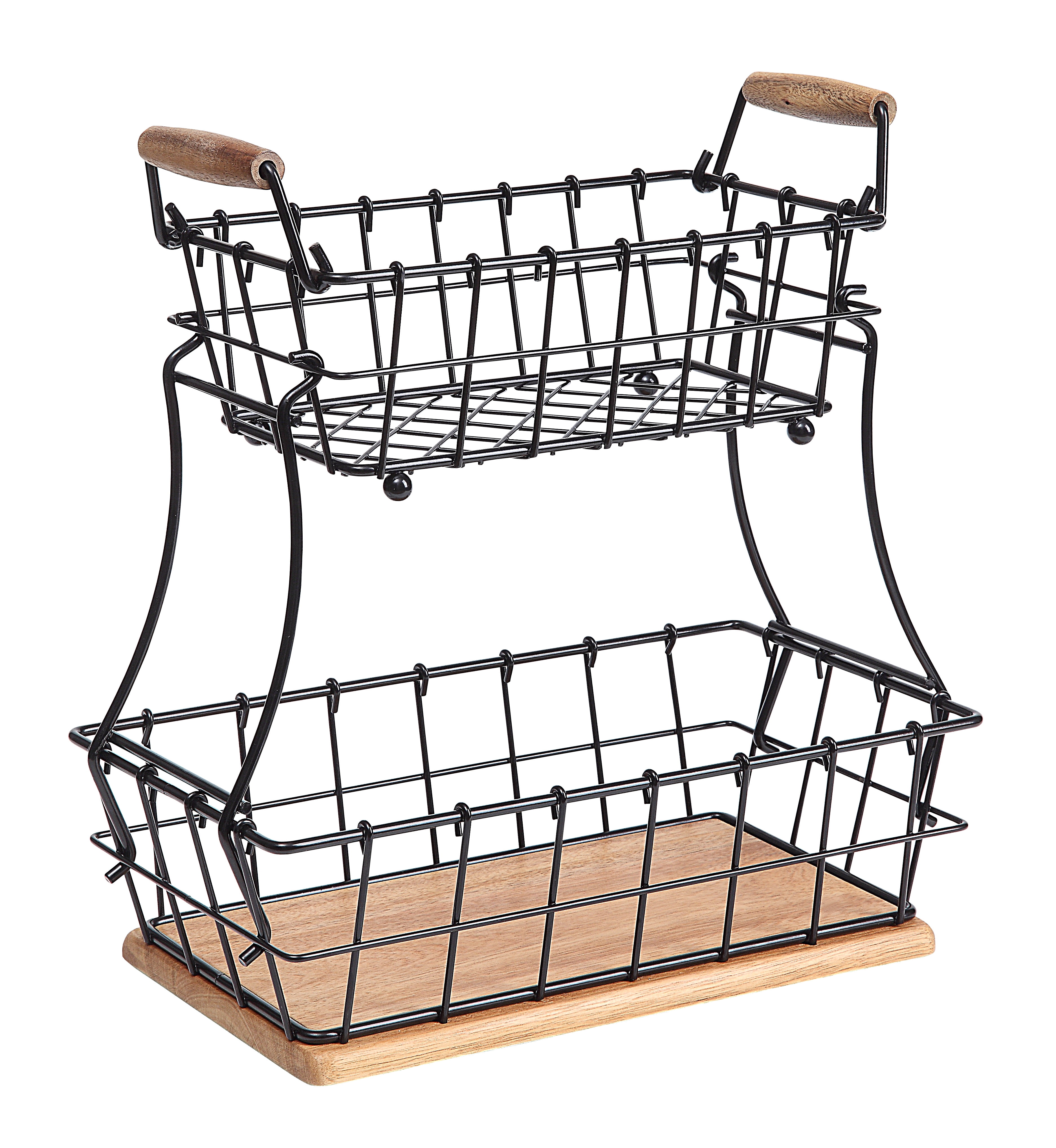 Black 8 Inch Metal Wood Basket Set Of 2