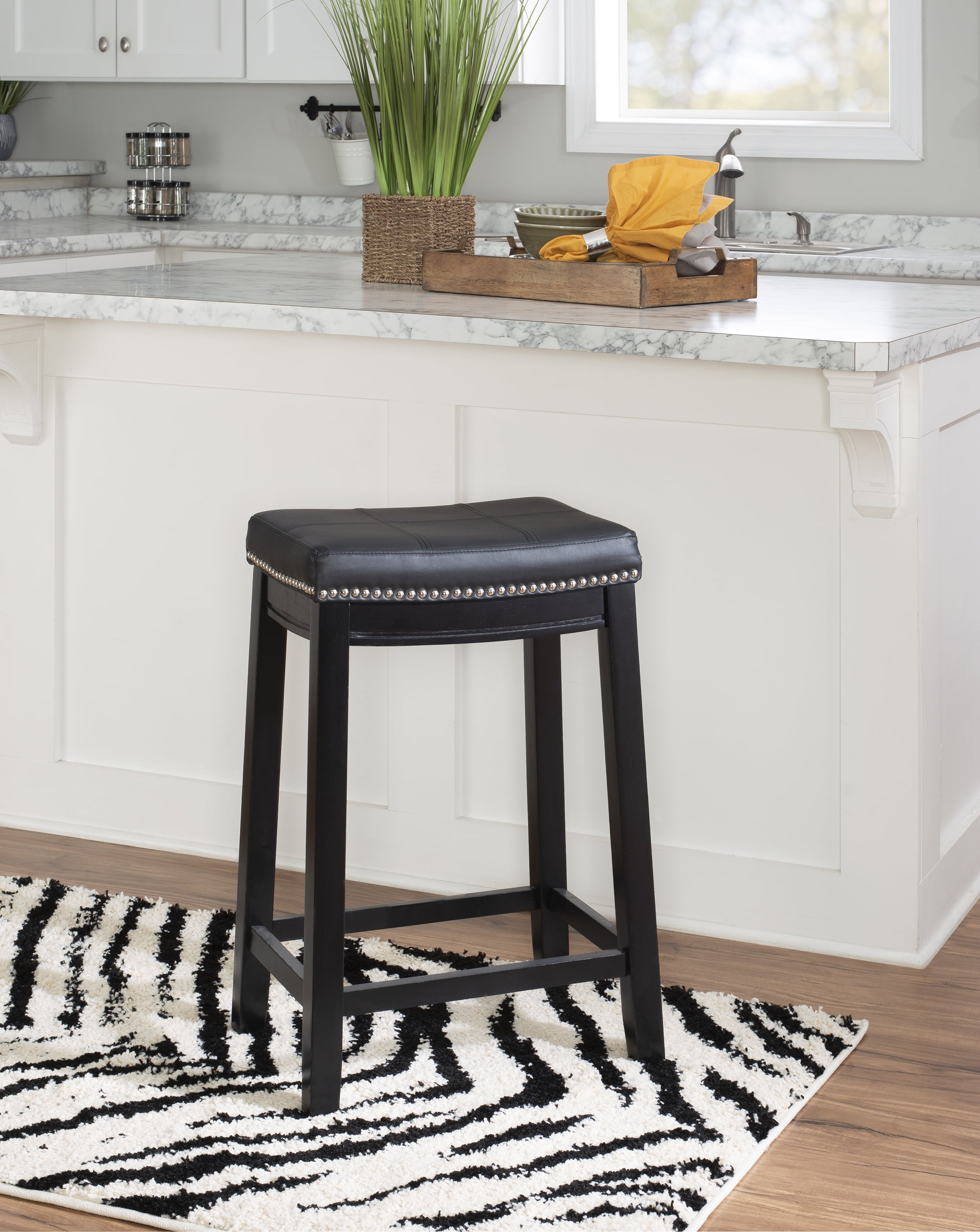 Linon Claridge 26 Backless Wood Counter Stool Black With Black Faux Leather Walmart Com Walmart Com