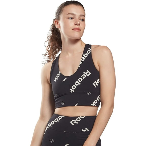 Reebok Womens Sports Bra, Light Support Black/Pink/Graphic Logo XX-Small