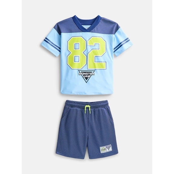Monster Jam Toddler Boys Short Sleeve Football Tee and Shorts Set, 2 Piece, Sizes 12M-5T