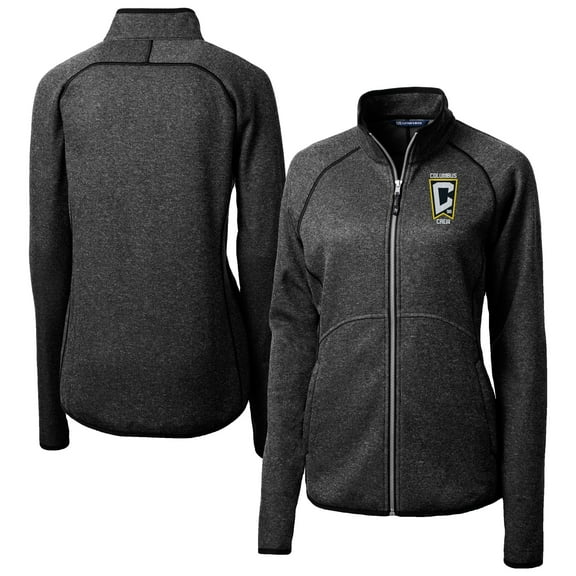Women's-Cutter & Buck  Heather Charcoal Columbus Crew Mainsail Sweater-Knit Raglan Full-Zip Jacket