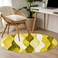thumbnail image 5 of 4Ft Round Rug, Yellow Stripes Non-Skid Rubber Backing Large Area Rugs - Living Room Bedroom Home Office, Retro Farmhouse Gradient Ripple Pattern Indoor Floor Mat Carpets Washable Rug, 5 of 9