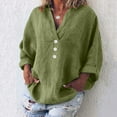 thumbnail image 2 of Fashion Blouses for Women $5 Ladies Tops Women's Fashion Solid Color Tops Long Sleeved Loose Cotton and Linen Loose Shirt Blouse V-Neck Casual Tops, Army Green XXL, 2 of 7