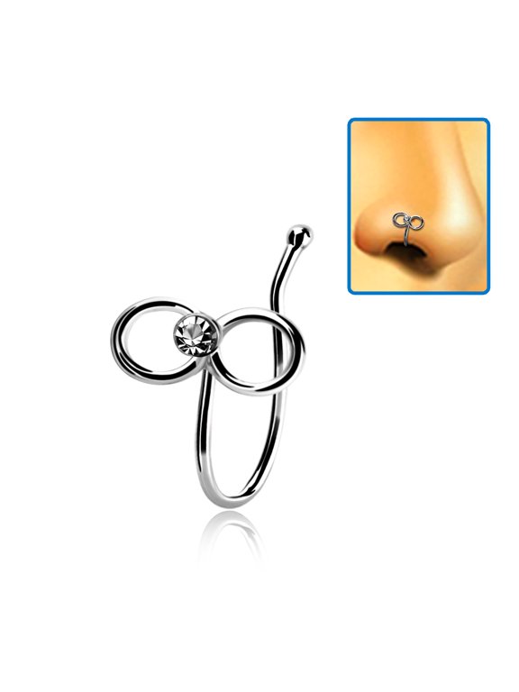 Infinity Symbol Sterling Silver Clear CZ Illusion Faux Nose Lip Bone Clip-on Ring