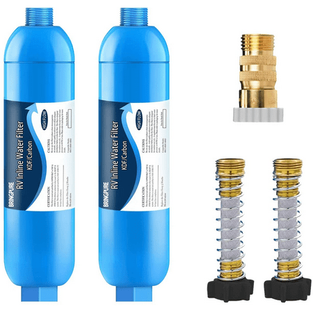 

RV Inline Water Filter with Flexible Hose Protector Reduces Chlorine Odor Dedicated for RVs and Marine(2 pack blue）