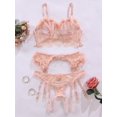 thumbnail image 4 of Sultry Floral Lace Lingerie Set, Flower Decor Mesh Bra & Garter Belt Girdle Panties, Women's Sexy Lingerie & Underwear, 4 of 5