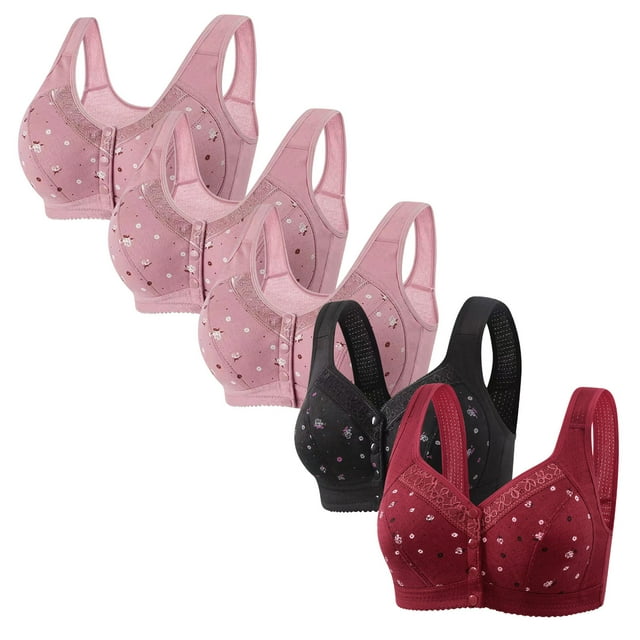 LOVZFMLL Bras for Women 5pc Woman's Comfortable Lace Breathable Bra Underwear No Rims Hot Pink L