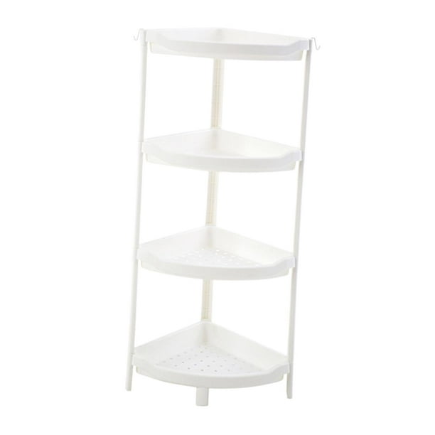 Estante de esquina, estante de piso, triangular, estante de almacenamiento para lavadero, estante de pie para baño, estante de almacenamiento para 4 capas blanco