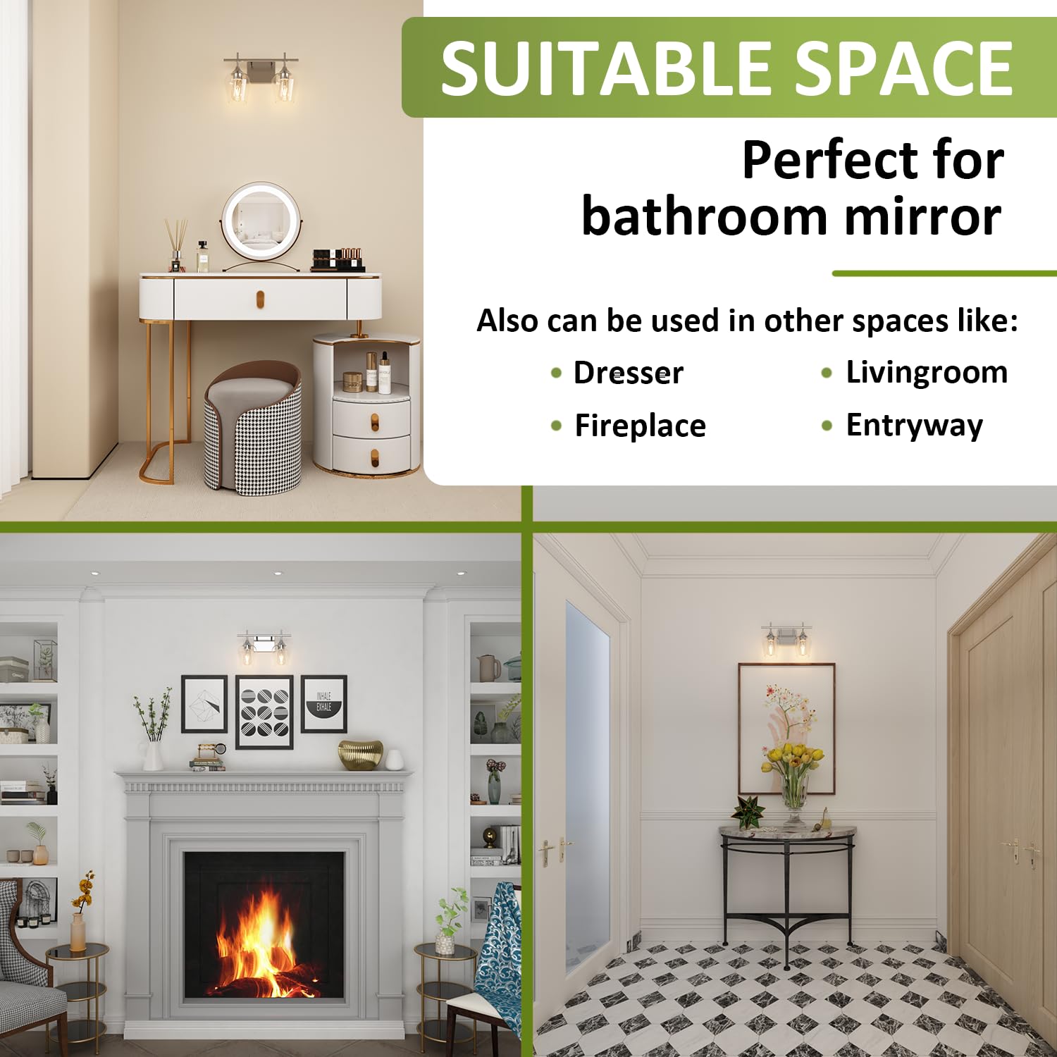 Homechoose Bathroom Light Fixtures,2-Light Bathroom Vanity Light Fixtures,Clear Glass Shade,Bathroom Lights Over Mirror,Brushed Nickel Vanity Lights for Bathroom,Wall Light Fixtures for Bathroom