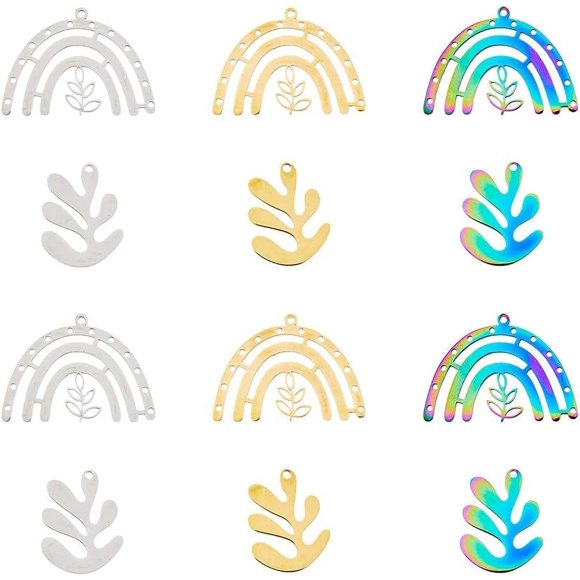 12 Pcs 2 Styles 3 Couleurs Arche avec Breloques Herbe Breloques Feuille d'Arbre Breloques Filigrane Breloques Arc-en-Ciel Breloques Plante en Métal Breloques Pendantes en Acier Inoxydable pour Fabrication de Bijoux de Printemps Trou : 1,6mm