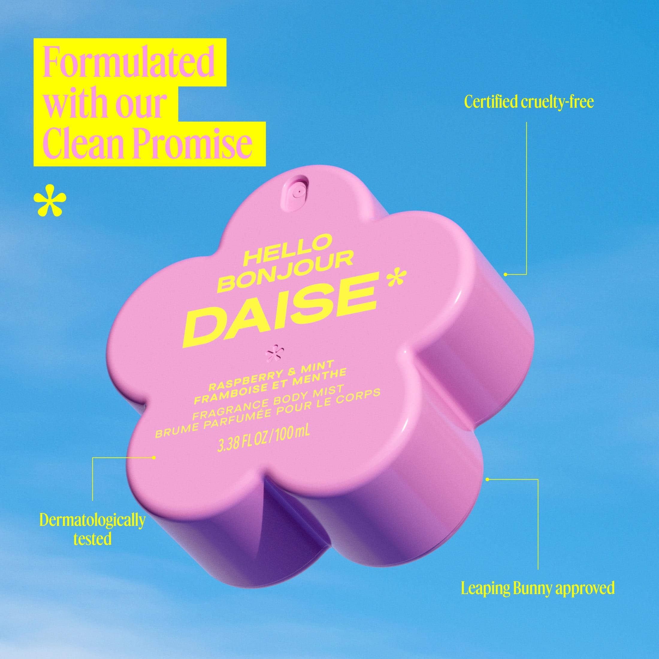 DAISE Hello Daise Fragrance Body Mist in Raspberry & Mint, 3.3 fl oz/100 mL, body mist, spritz, spray