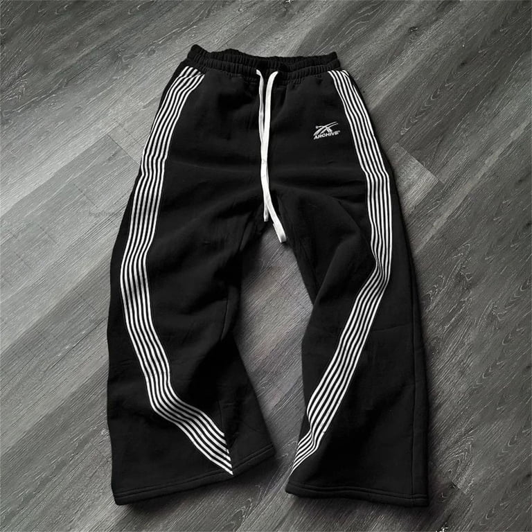 Baggy Sweatpants for Men Wide Leg Pants Drawstring Side Striped