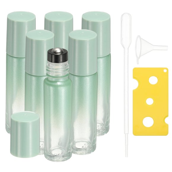 Uxcell 5 Pcs Essential Oil Roller Bottles, 10ml/0.34oz Glass Roller Bottle Refillable Mini Leak-proof Roll on Bottles Containers for Essential Oils Perfume Fragrance, Pearl Green