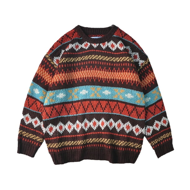 Suéter informal de invierno para hombre Suéter de costura de cuello redondo de punto suelto Pompotops oipoqjl19671