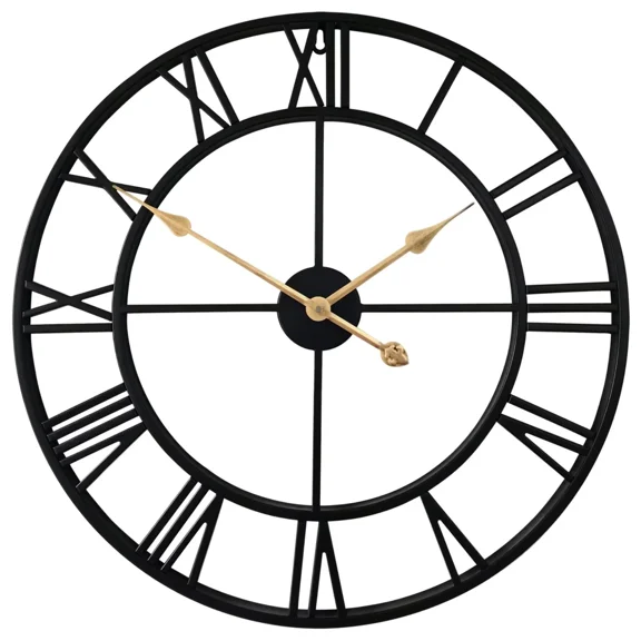 24 Inch Large Wall Clock Home Decorative Metal Clocks for Living Room Modern Decor (Black)