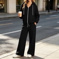 thumbnail image 2 of vdgthytj Womens Sweatsuits 2 Piece Set Full Zip Drawstring Hooded Jackets Wide Leg Pants Fall Winter Athleisure Tracksuits(Medium,Black), 2 of 7