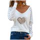 thumbnail image 1 of Blusa de manga larga de encaje estampado de moda para mujer Tops casuales con cuello en V Pompotops  FGAJ14548, 1 of 5