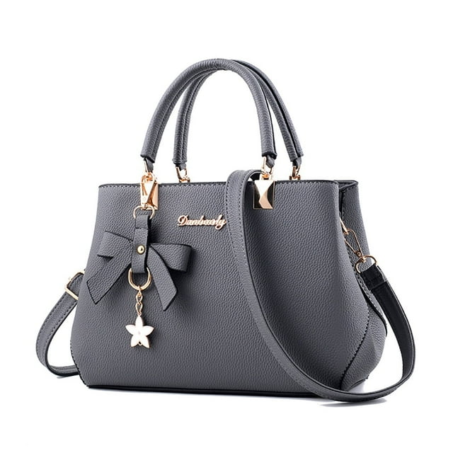 Bolso bandolera de piel sintética con estampado sólido y lazo para mujer, color negro,grey