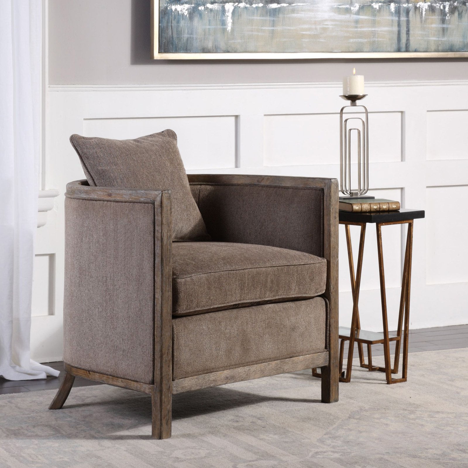 HN Home Houma Transitional Gray Chenille Accent Chair