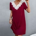thumbnail image 3 of Bigersell Midi Dresses for Women Fashion Women Summer Short Sleeve Solid V-Neck Lace Patchwork Dress Summer Dresses for Female 2023 Women Shirt Dress Dresses, Style 20994, Wine M, 3 of 6
