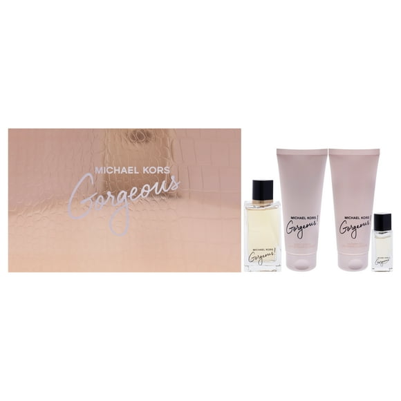 Gorgeous par Michael Kors pour Femmes - Coffret Cadeau 4 Pcs Vaporisateur EDP 3,4 Oz, Vaporisateur EDP 0,17 Oz, Lotion pour le Corps 3,4 Oz, Gel Douche 3,4 Oz