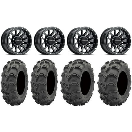 Raceline Trophy 14" Black Wheels 27" Mud Lite XL Tires Kawasaki Mule Pro FXT