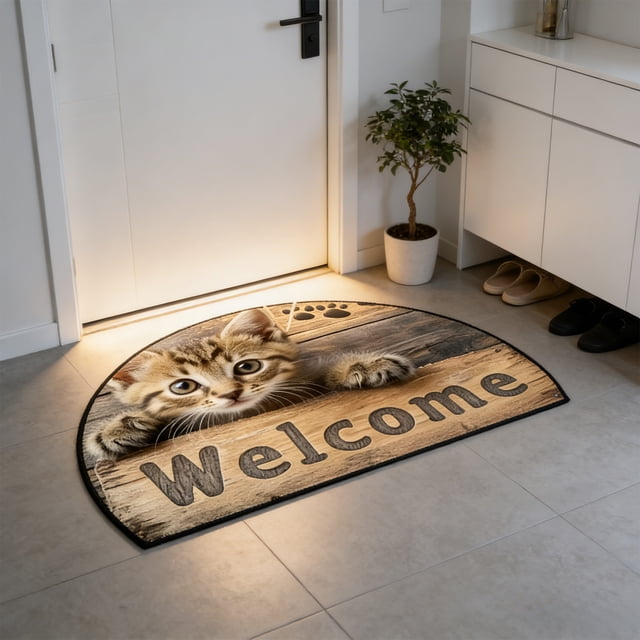 Mog Floor Mat, Indoor Outdoor Rug With Non-Slip Backing, for Porch Hallway and Pet Feeding Area, Multi-color
