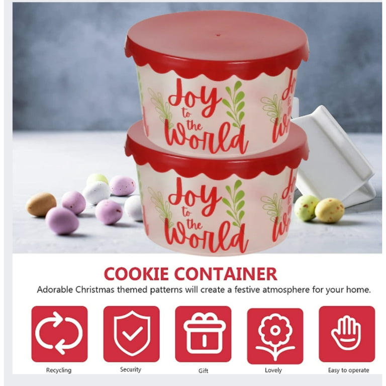 Round Christmas Containers Plastic Food Storage with Lids Joy to