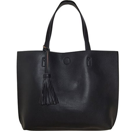 Humble Chic NY - Large Vegan Leather Tote Bag Reversible Shoulder Handbag Tassel Purse, Black ...