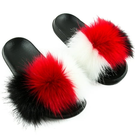 

Coxeer Women Furry Slippers Fashion Nonslip Faux Fur Slippers Fluffy Sandals for Ladies