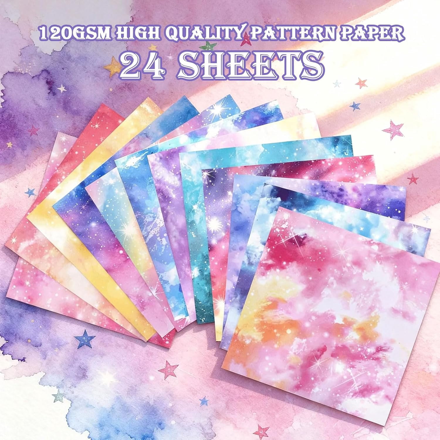 24 Sheets Dreamlike Colors Scrapbook Paper 12x12, Double Sided Origami Papers Watercolor Paper Pad for Card Making Romantic Scrapbook Supplies