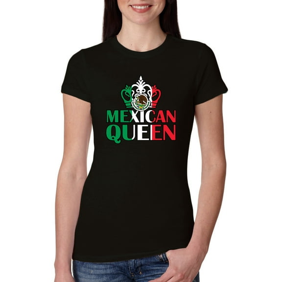 Wild Bobby Mexican Queen Latin Pride Women Slim Fit Junior Tee, Black, Small