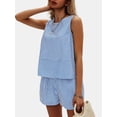 thumbnail image 3 of Qaspx Womens 2 Piece Outfit Sleeveless Tank Top Matching Shorts Loungewear Striped Vacation Sets, 3 of 5