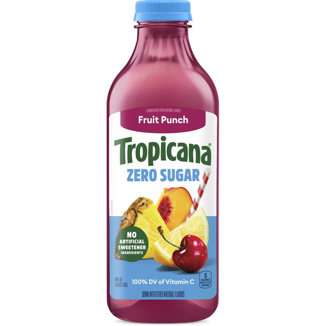 Tropicana Zero Sugar Fruit Punch Juice Drink, 46 fl oz Bottle