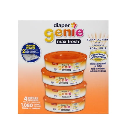 Playtex Diaper Genie Max Fresh Refill bags with a Clean Laundry Scent and Anti-Microbial, 1,080 count, PLUS 2 carbon filters