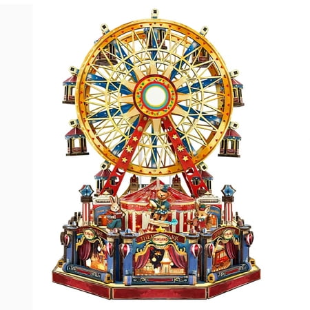 367PCS Century Ferris Wheel Wooden Music Box Kit DIY 3D Puzzle Model With Rotating Lights For Home Office Decor