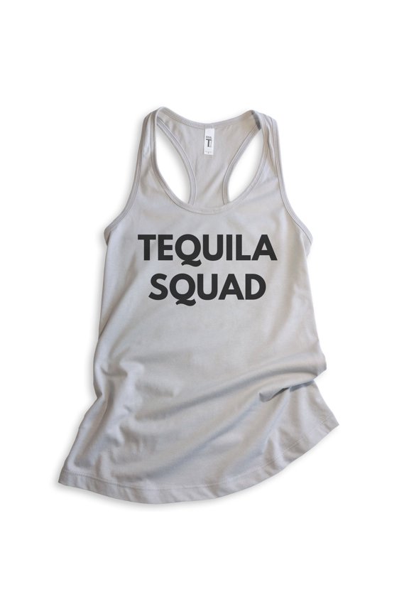 Tequila Squad Tank Top, Ladies Racerback Tank Top, Tequila Tank, Alcohol Tank, Drunk Tank, College Tank, Silver Gray, Large