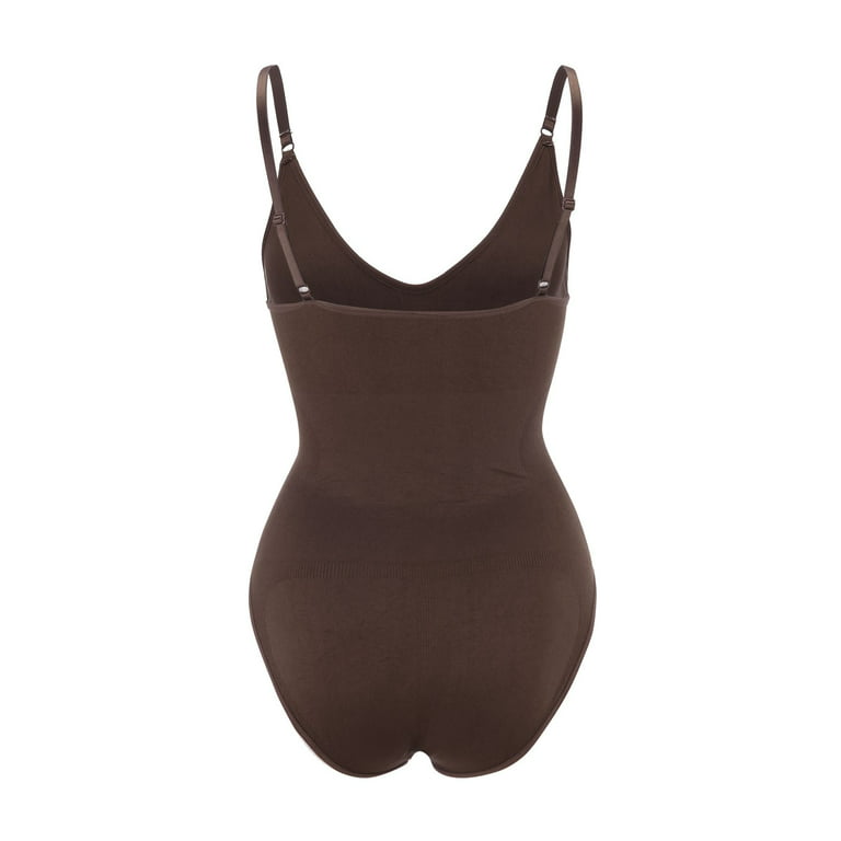  Womens' Waist Trainer Seamless Round Neck Tummy Control  Shapewear Bodysuit Sleeveless Sculpting Thong Body Shaper Tank Top (Color :  Brown, Size : Small) : Clothing, Shoes & Jewelry