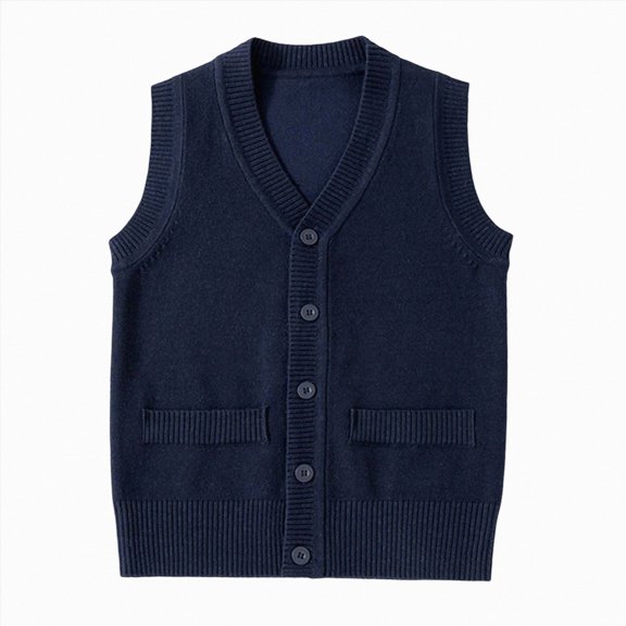 WUANDIXFA Vest for Boys 3-13 Years Boys Sweater Vest Cotton Kids Button Cardigan School Sleeveless V-Neck Sweater Pullover,Navy,11-13 Years